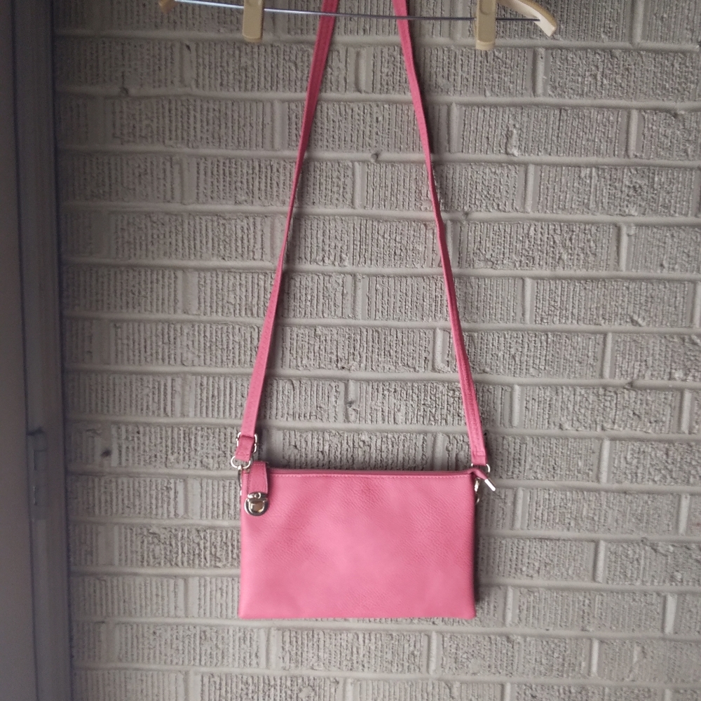 Pink leather crossbody bag